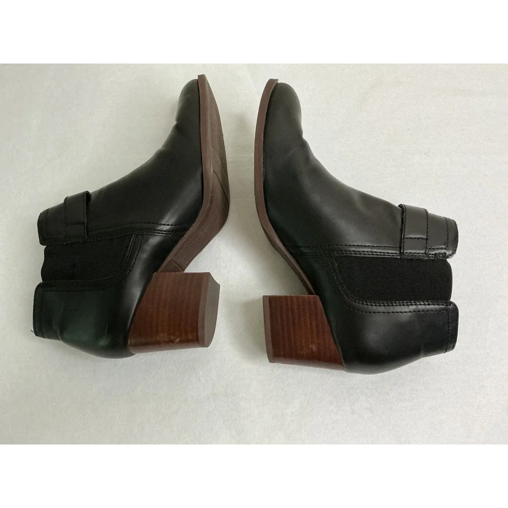 Franco Sarto Malvina Black Ankle Boots Block Heel Buckle 9.5M